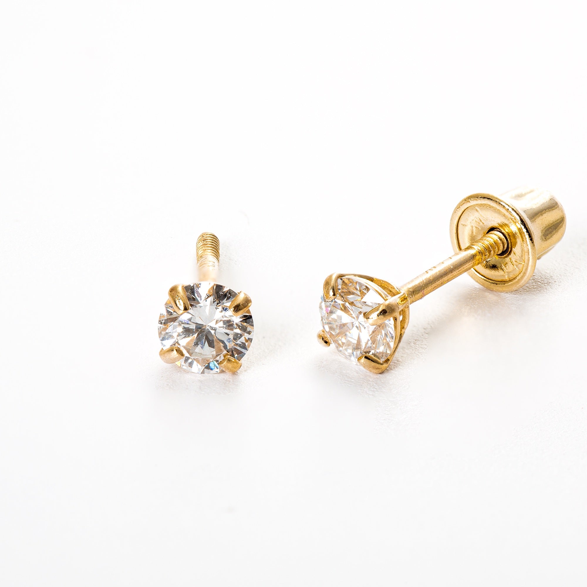 14ct Solid Gold Stud Earrings with Round CZ stone - Yellow Gold