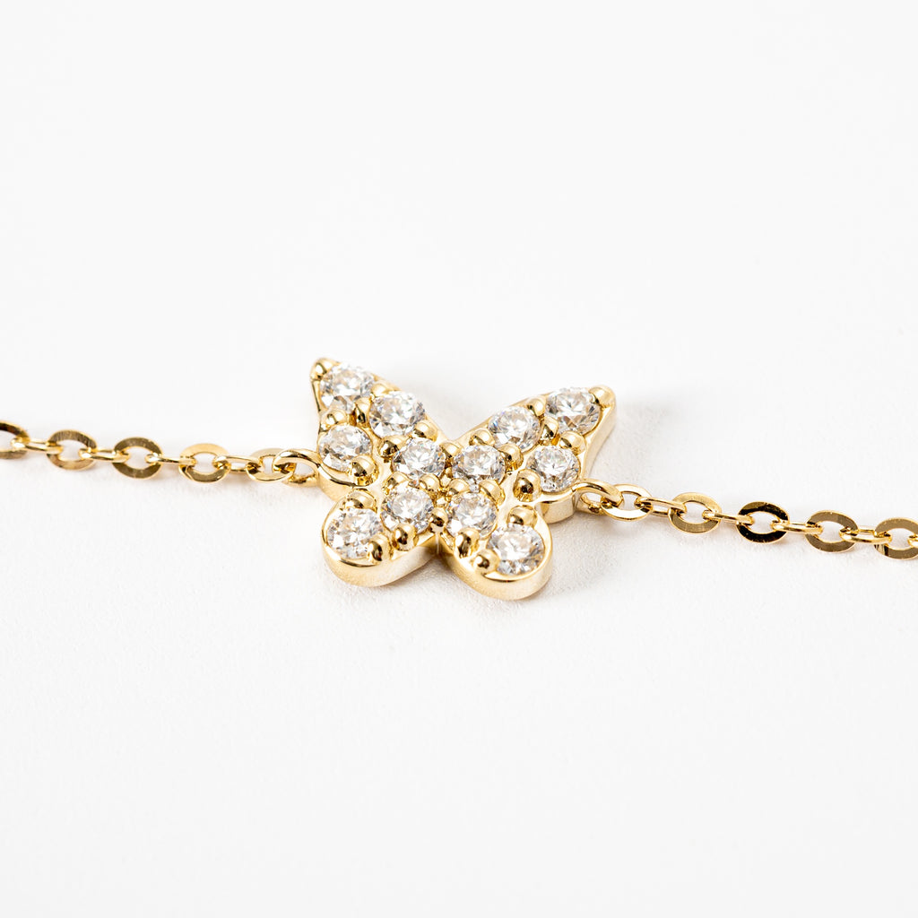 14ct Solid Gold & Diamond Butterfly Bracelet