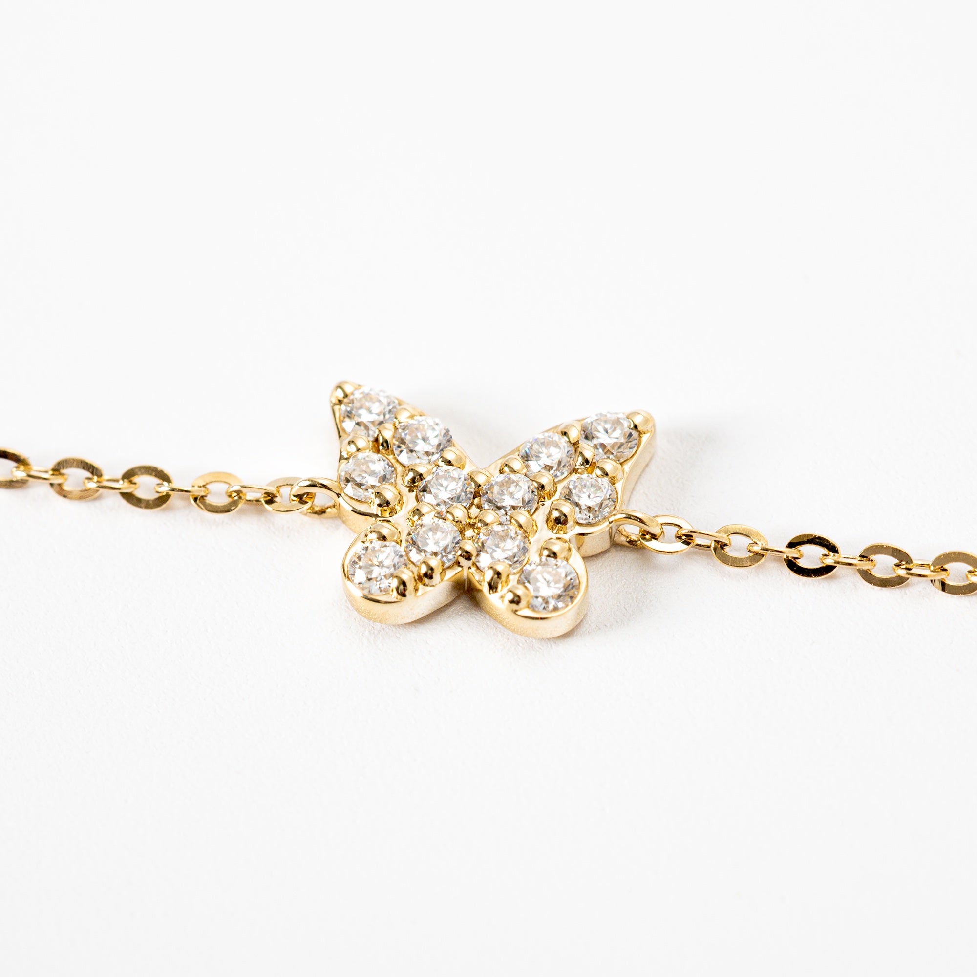 14ct Solid Gold & Diamond Butterfly Bracelet