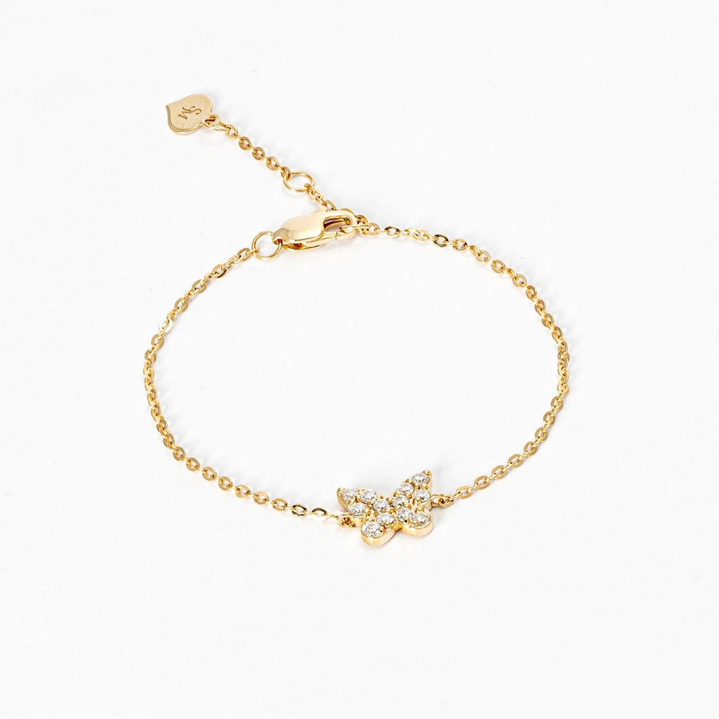 14ct Solid Gold & Diamond Butterfly Bracelet