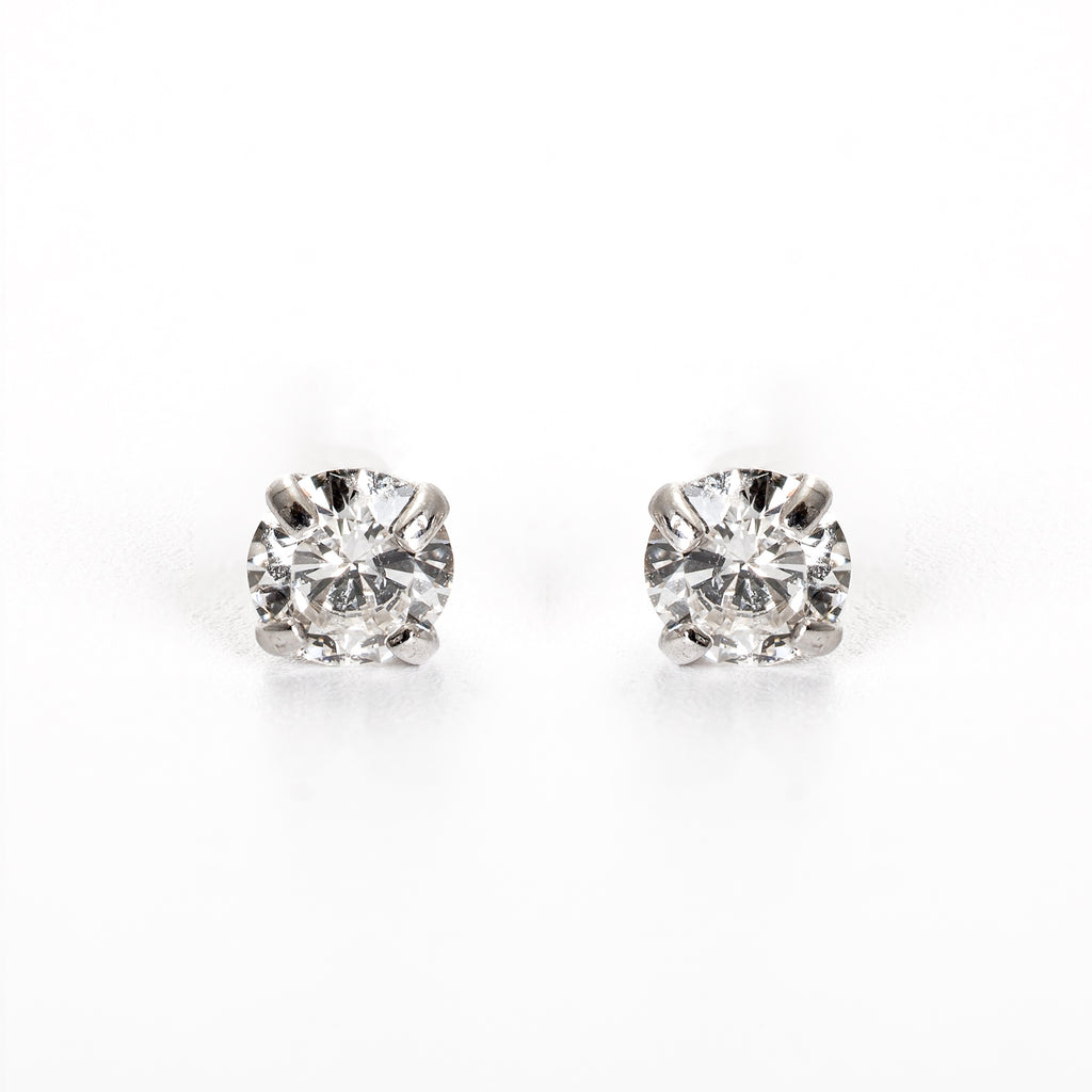 14k Solid Gold Round Diamond Stud Earrings - White Gold