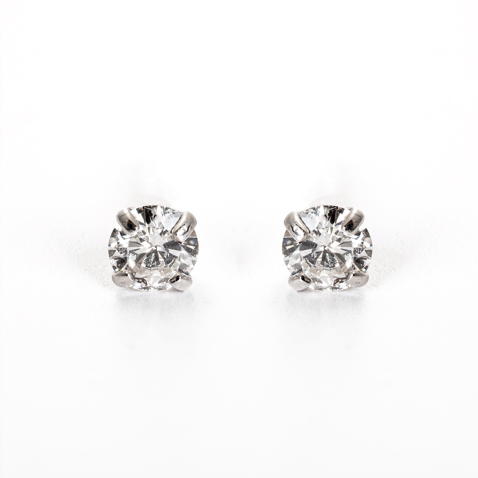 14ct Solid Gold Stud Earrings with Round CZ stone - White Gold