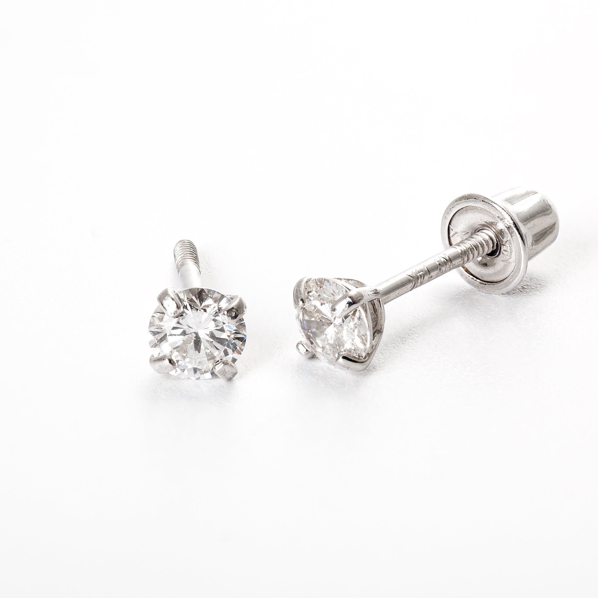 14ct Solid Gold Stud Earrings with Round CZ stone - White Gold