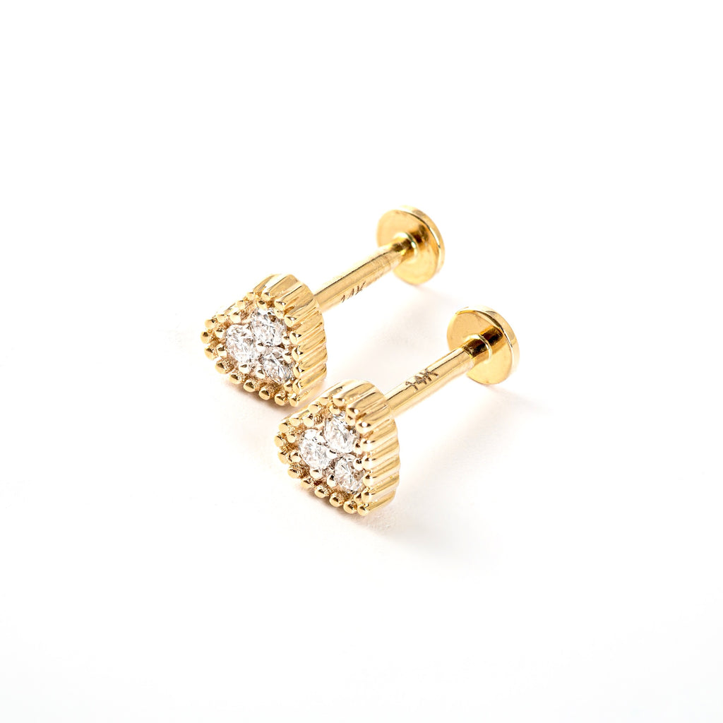 14ct Solid Gold Diamond Heart Stud Earrings