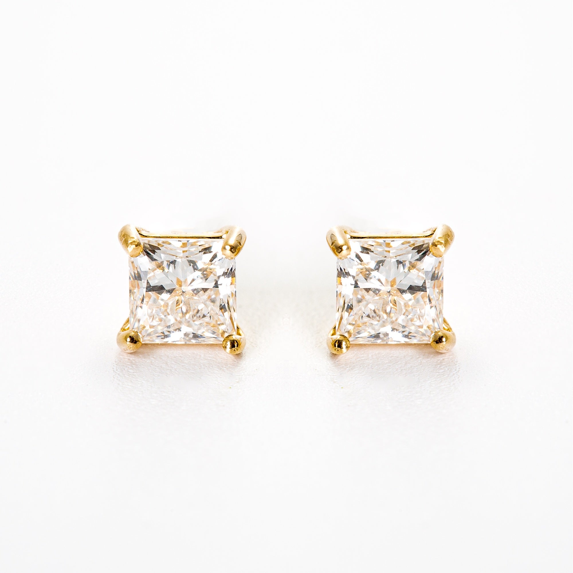 14ct Solid Gold Princess Cut Diamond Stud Earrings - Yellow Gold