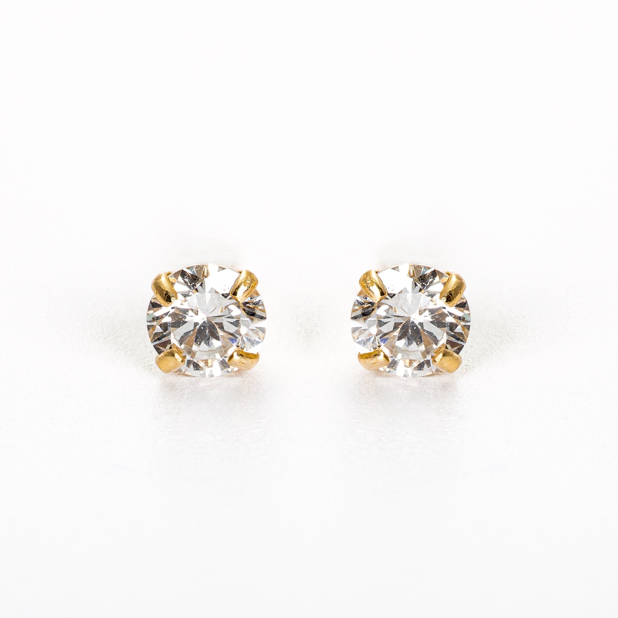 14ct Solid Gold Stud Earrings with Round CZ stone - Yellow Gold