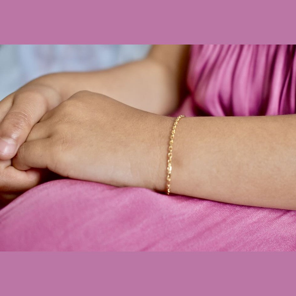 18ct Solid Gold Diamond Cut Chain Children's Bracelet