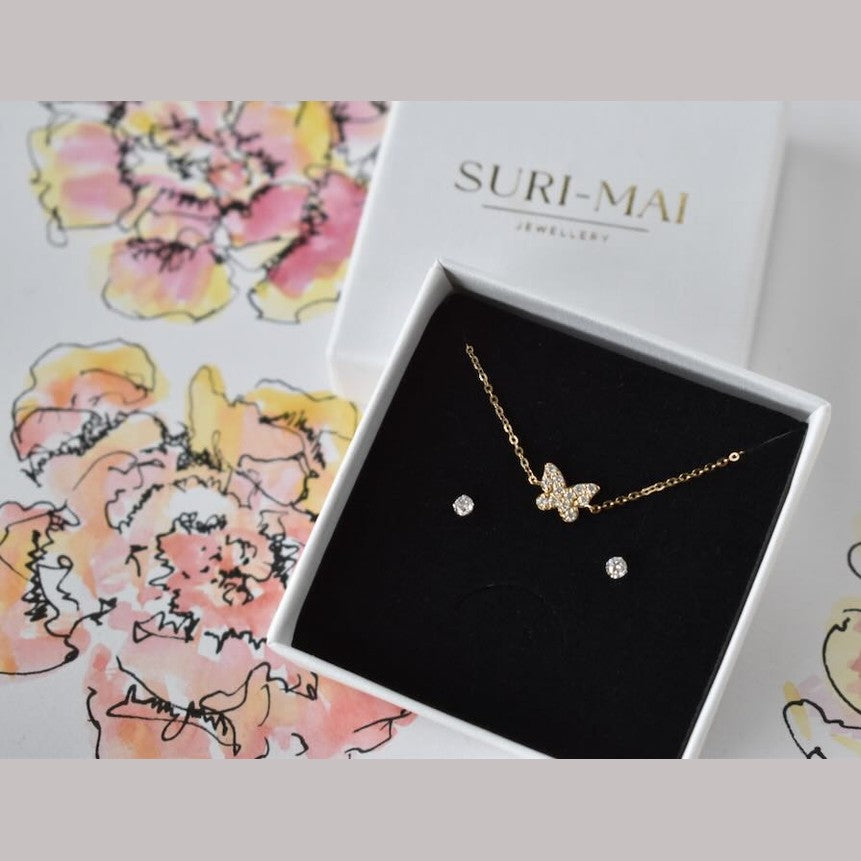 14ct Solid Gold & Diamond Butterfly Bracelet