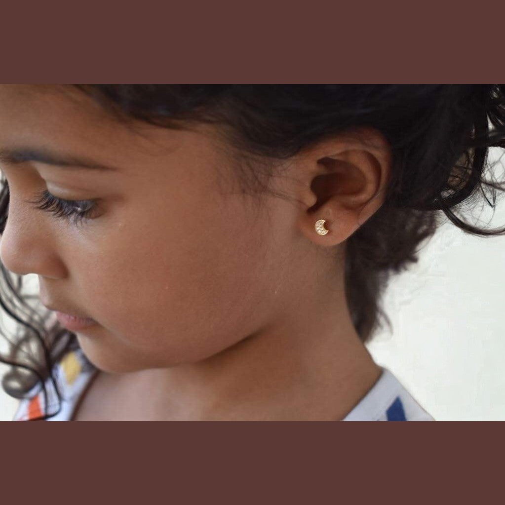 14ct Solid Gold Diamond Moon Stud Earrings