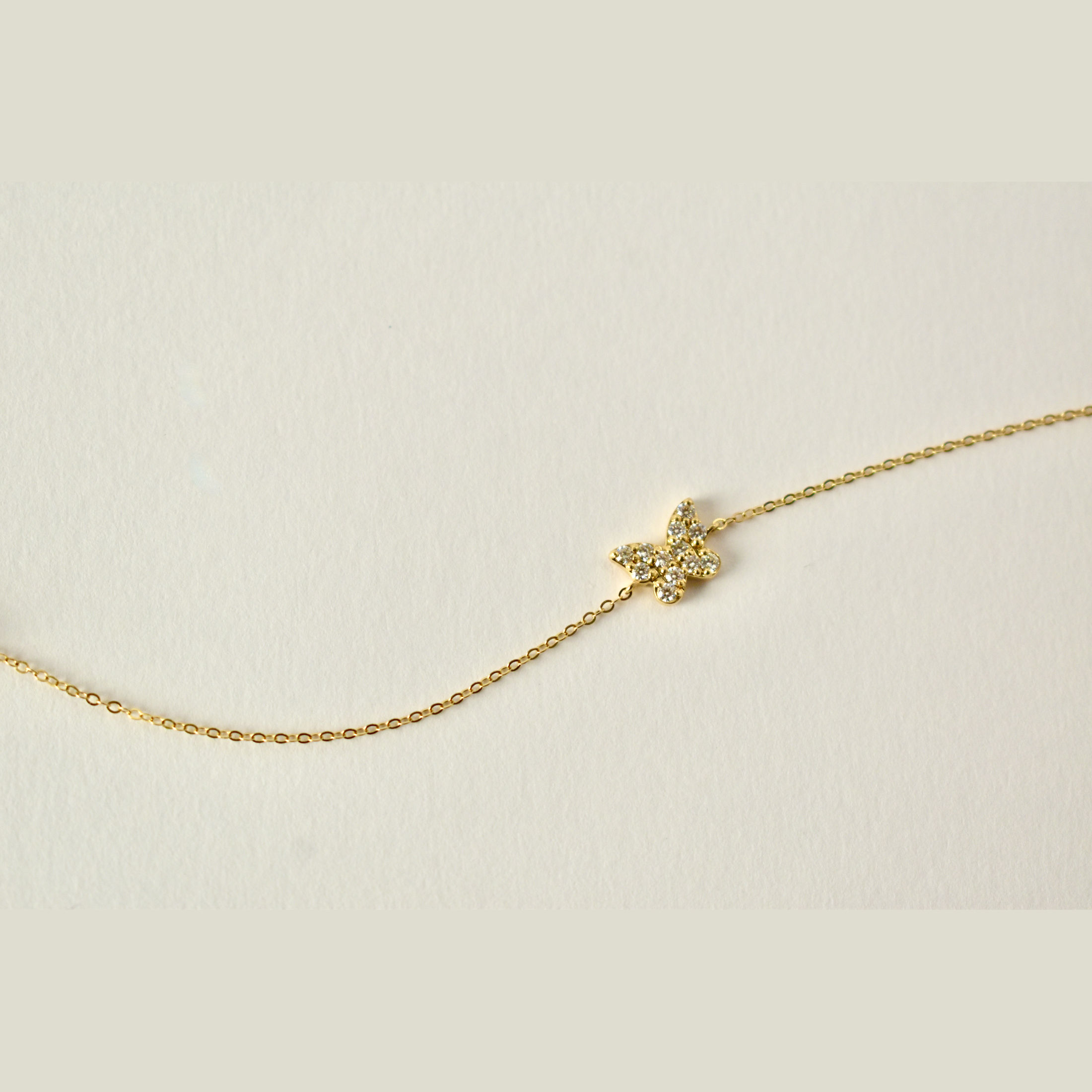 14ct Solid Gold & Diamond Butterfly Bracelet
