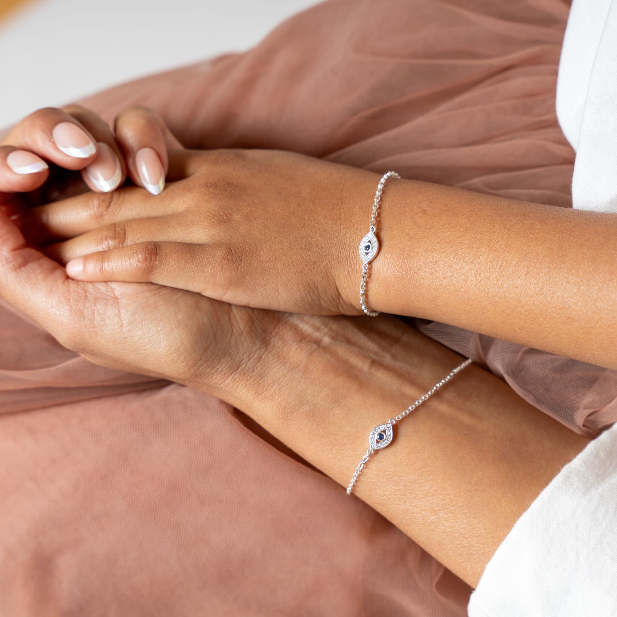 Evil Eye Bracelet - 18ct Solid Gold, Lab Diamonds and Sapphire - Child