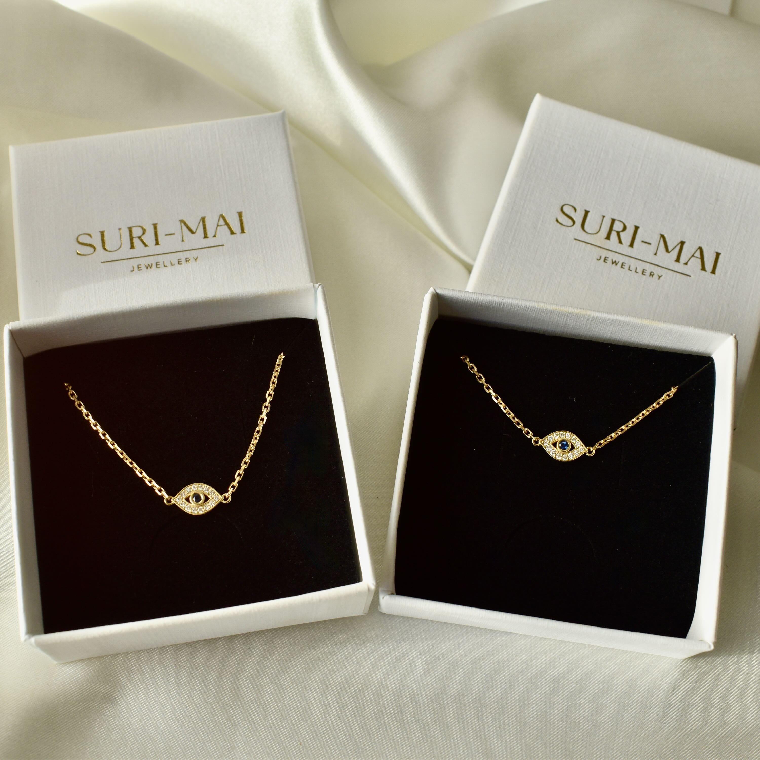 Evil Eye Bracelet - 18ct Solid Gold, Lab Diamonds and Sapphire - Child