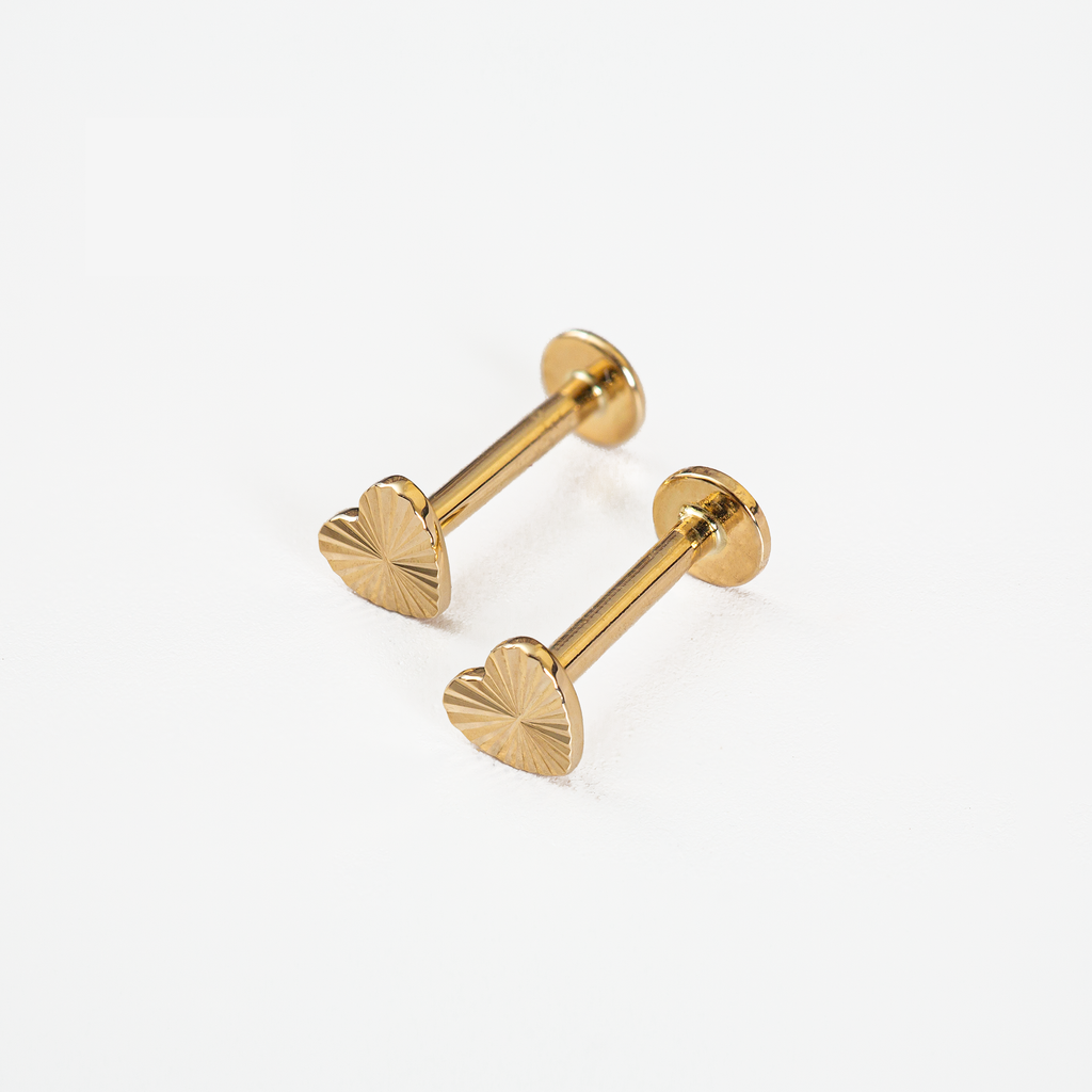 14ct Solid Gold Sunburst Heart Stud Earrings