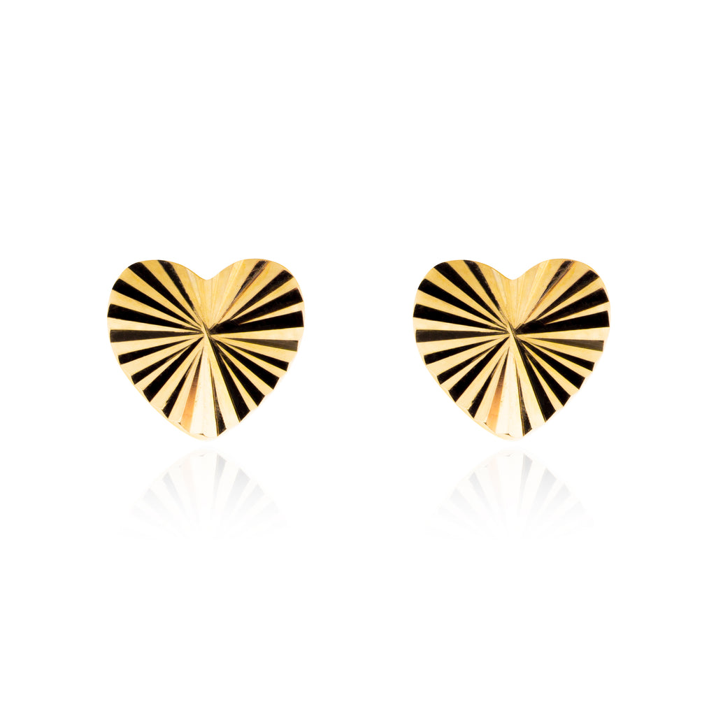 14ct Solid Gold Sunburst Heart Stud Earrings
