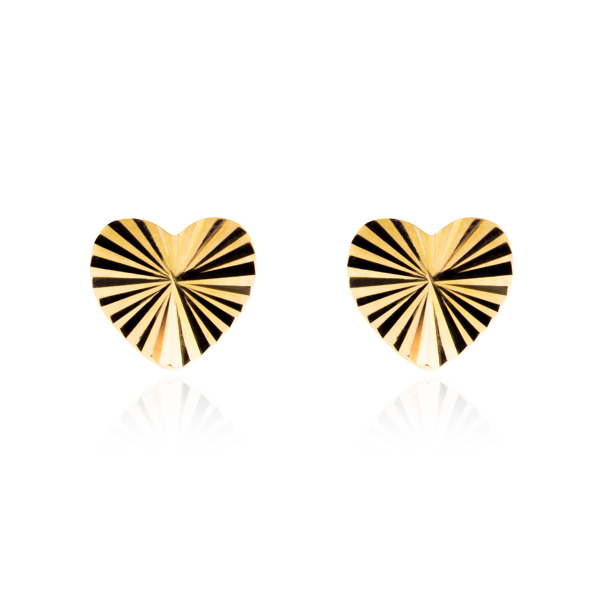 14ct Solid Gold Sunburst Heart Stud Earrings