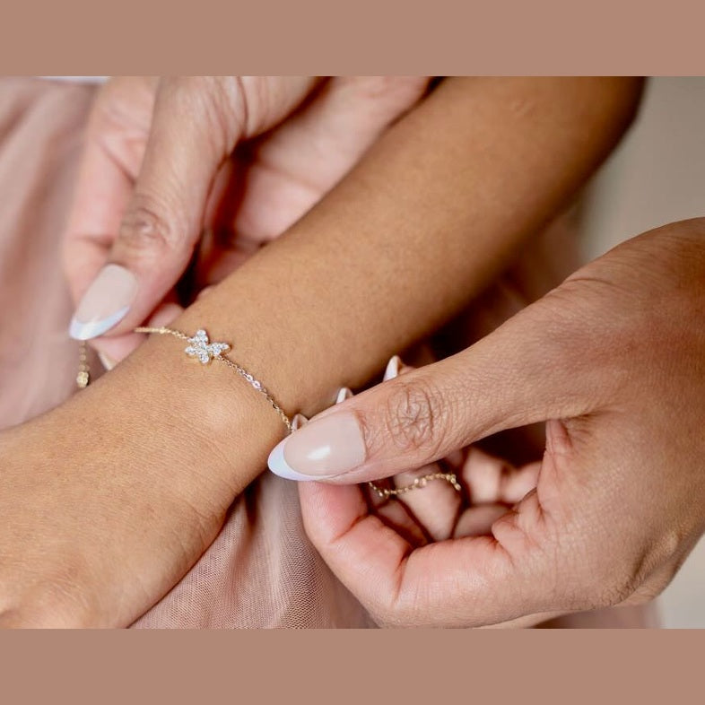 14ct Solid Gold & Diamond Butterfly Bracelet
