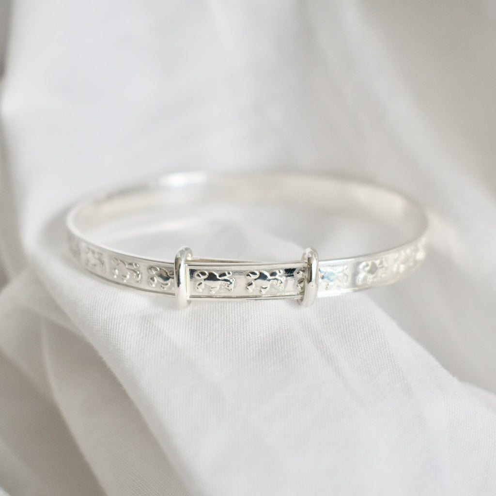 Silver Teddy Bear Baby Bangle