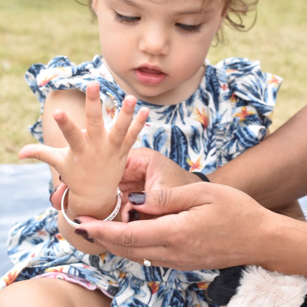 Silver Teddy Bear Baby Bangle